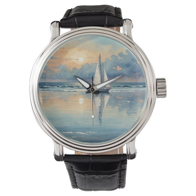 Montre Bateau À Voile Aquarelle Sur Peinture Océanique (devant)