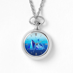 Montre Bateau à voile géométrique moderne / Yacht, bleu C