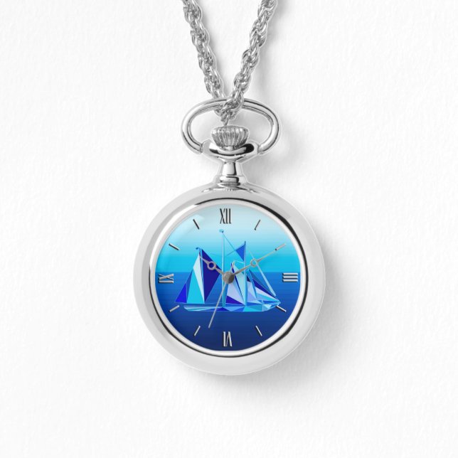 Montre Bateau à voile géométrique moderne / Yacht, bleu C (Recto)