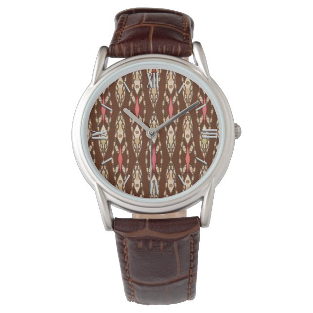 Montre Batik tribal - Brown, Tan et Coral (devant)