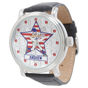 Montre Batteur de baseball des étoiles et des rayures per