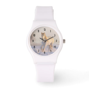 Montre Beau Cheval Blanc Galloping dans la neige