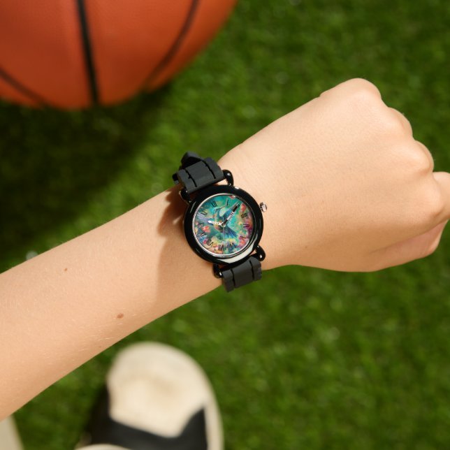 Montre Beau colibri entouré de fleurs (Poignet)