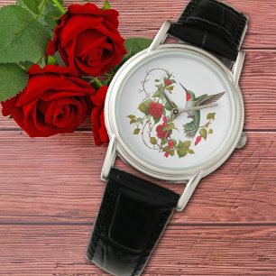 Montre Beau colibri et roses rouges