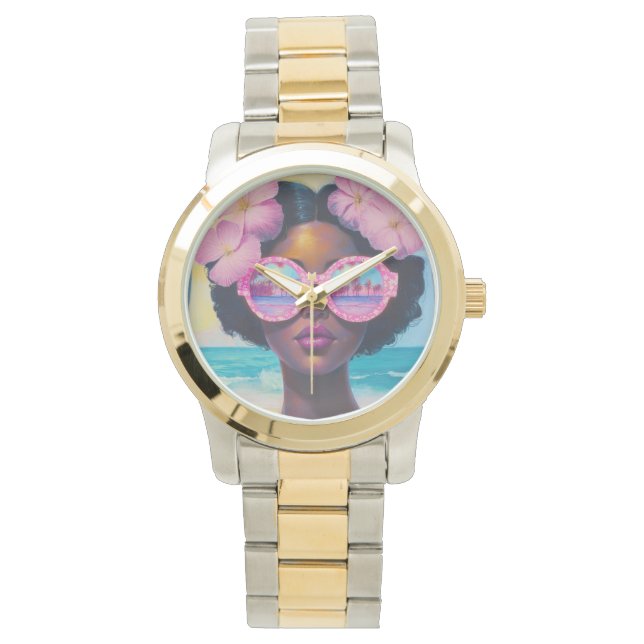 Montre Beauté tropicale dans les tons roses (devant)