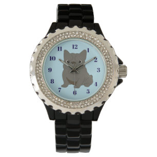 Montre Bébé Bouledogue Français Gris, bleu, Regarder