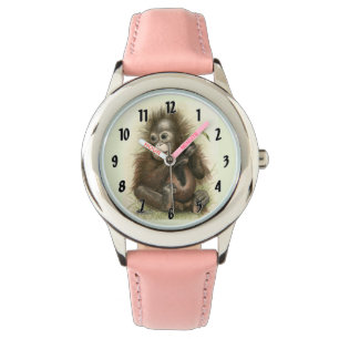 Montre Bébé d'orang-outan avec le feuille