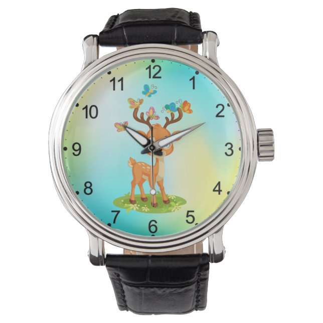 Montre Bébé mignon cerf jouant avec des papillons-23475 (devant)