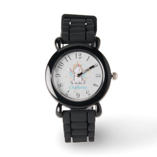 Montre Bébé mignon Unicorn gris doux Personnalisé rose