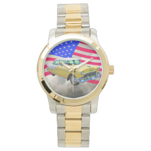 Montre Bel Air 1955 de Chevrolet avec le drapeau
