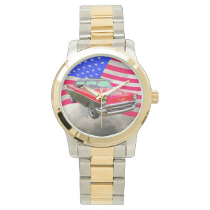 Montre Bel Air 1957 de Chevrolet et drapeau américain