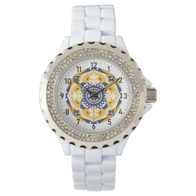 Montre 💛 💙 🤍 Belle Azulejos bleu et jaune (devant)