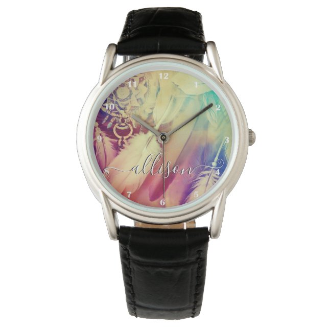 Montre Belle Boho Bohemian Dreamcatcher Feathers mignonne (devant)