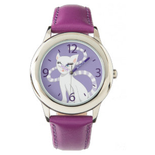 Montre Belle caricature mignonne blanche chatte fille