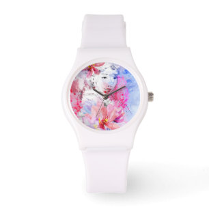 Montre Belle fille avec un bouquet des fleurs