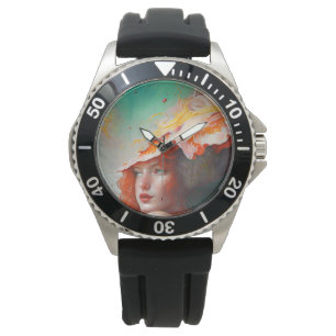 Montre Belle Fille Rousse aux Cheveux Rouges Abstrait Art