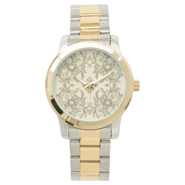 Montre Belle Motif verte avec pearde design art (devant)