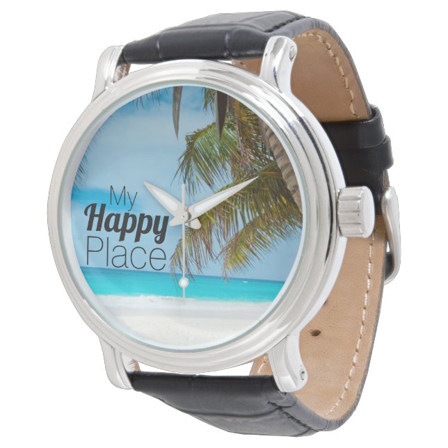 Montre Belle Plage Tropicale Mon Endroit Heureux (Incliné)
