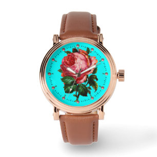 Montre BELLE ROSE ROSE PÂLE AVEC GEMMES Bleu Aqua, sarcel