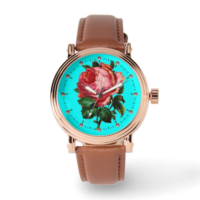 Montre BELLE ROSE ROSE PÂLE AVEC GEMMES Bleu Aqua, sarcel (Recto)
