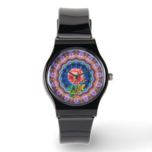 MONTRE BELLE ROSE ROSE ROSE EN CERCLES PSYCHÉDÉLIQUES