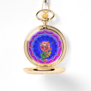 MONTRE BELLE ROSE ROSE ROSE EN CERCLES PSYCHÉDÉLIQUES