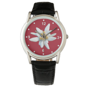 Montre Belle voile rouge avec fleur blanche Edelweiss