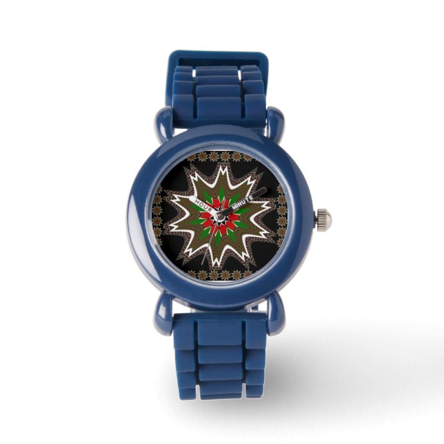 Montre Bezel rouge noir vert avec chiffres noirs (Recto)