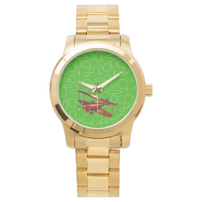 Montre Bi-plan rouge sur les cercles et boucles verts (devant)