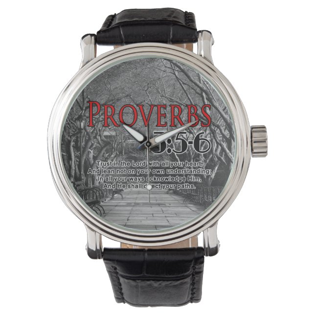 Montre Bible chrétienne Verse Proverbes 3:5-6 Religieux (devant)