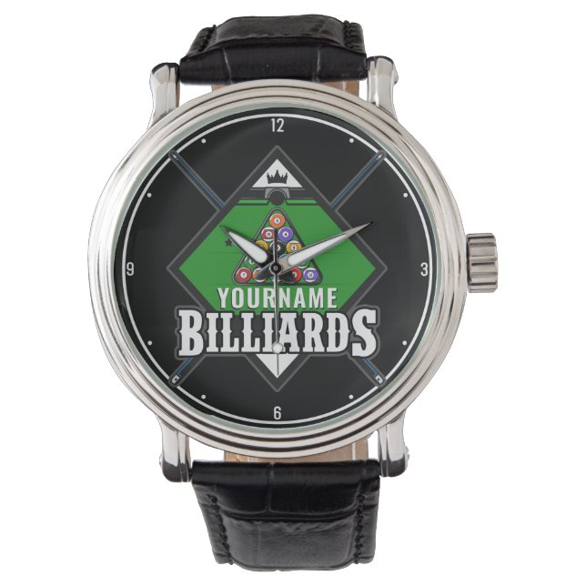 Montre Billard personnalisé NOM Cue Rack Pool Room (devant)