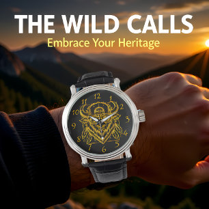 Montre Bison d'or élégant avec lunettes de soleil et Casq