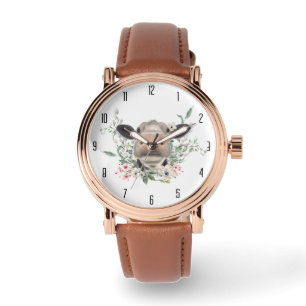 Montre bisou de nez de vache fleurs aquarelle gris animal