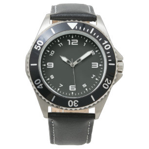 Montre Black acier inoxydable bracelet en cuir noir
