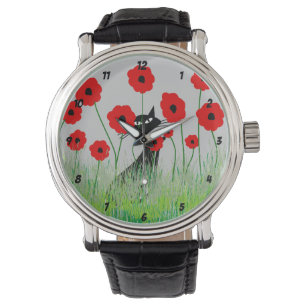 Montre Black Cat and Poppies Watch