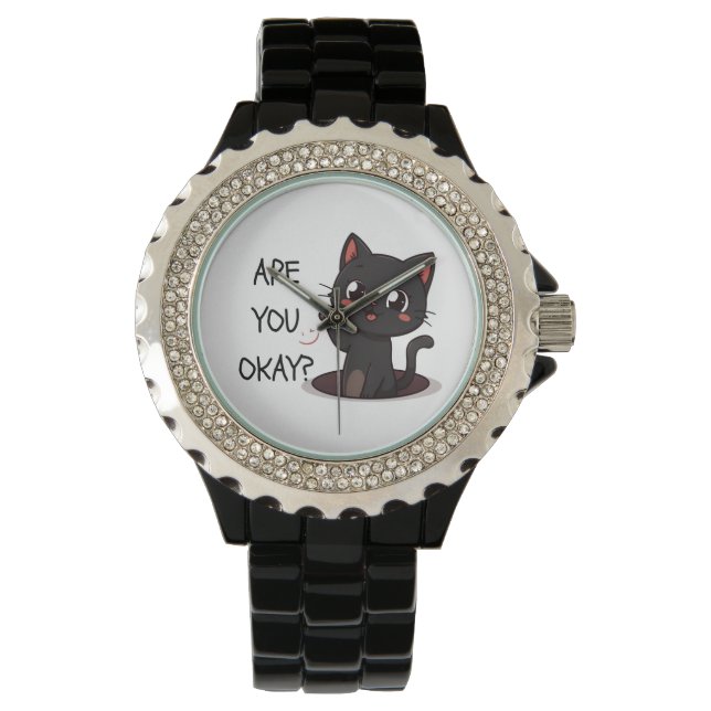 Montre Black Kawaii Cat Wrist Watch (devant)