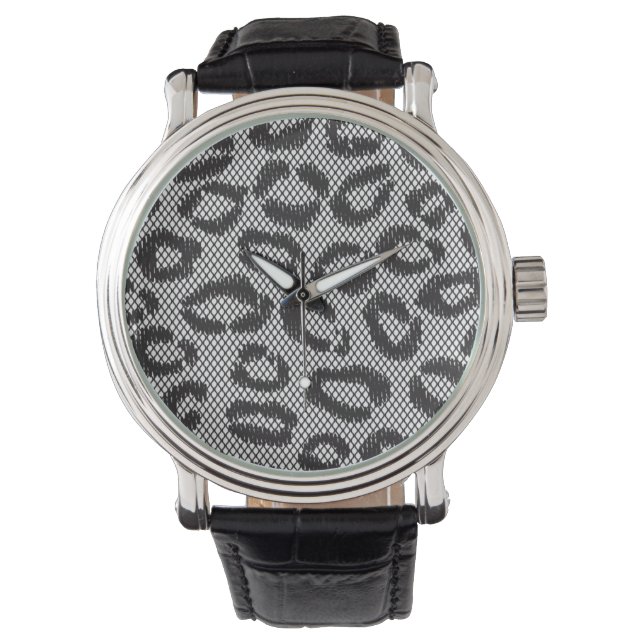 Montre Black net lace with leopard pattern on white (devant)