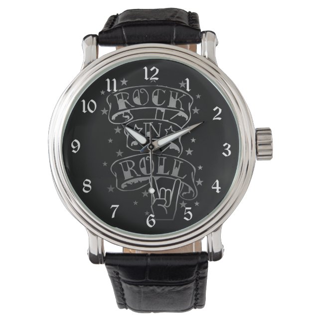 Montre Black & Silver Rock & Roll Logo Wrist Watch (devant)