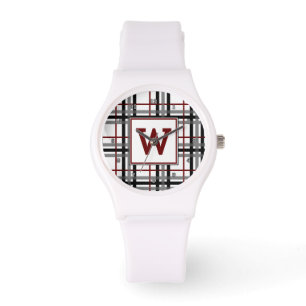 Montre Black White et Red Plaid Watch