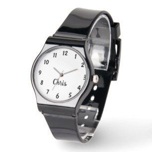 Montre Blanc et noir, nom, Décontracté bracelet noir