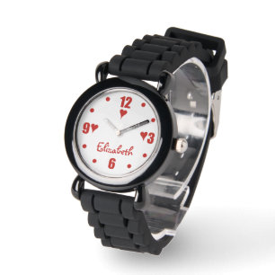Montre Blanc et rouge avec le coeur et le nom