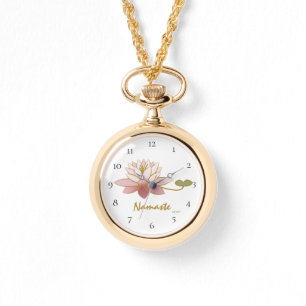 Montre *~* Blanc Zen Namaste Pink Lotus Flower Spirituel