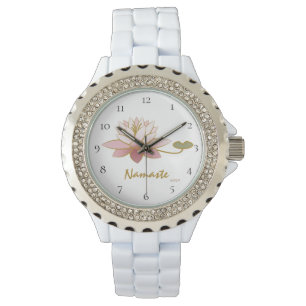 Montre *~* Blanc Zen Namaste Rose Lotus Fleur Spirituel