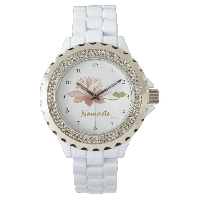 Montre *~* Blanc Zen Namaste Rose Lotus Fleur Spirituel (devant)