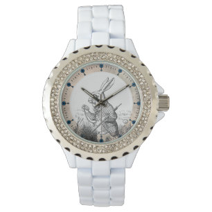 Montre blanche d'émail d'Alice de lapin (au pays