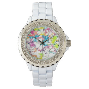 Montre blanche florale avec effet flottant