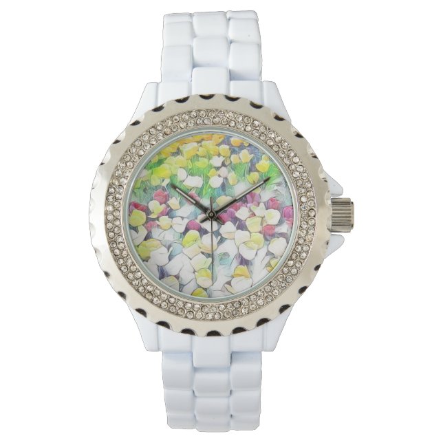 Montre blanche florale (flottante) (devant)