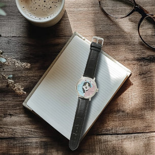 Montre Blanches Noir Blanc Tuxedo Blanches Chat Bleu Rose