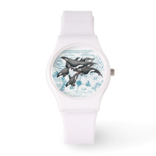 Montre Bleu antique de famille de baleines d'orque