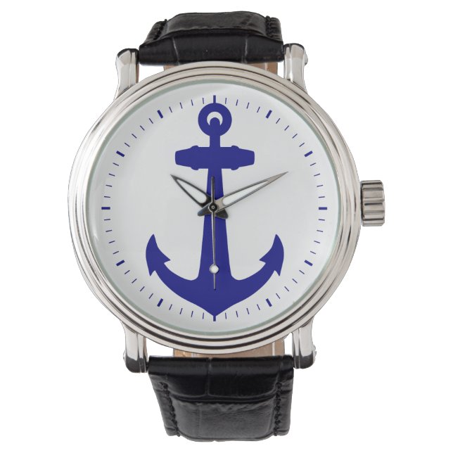 Montre Bleu de la marine sur l'Ancre côtière blanche (devant)